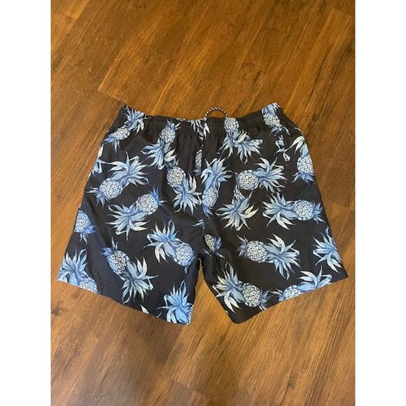 OP Men's‎ Size 2XL Swim Surf Trunks Black w/ Blue Hawaiian Pattern - Picture 2 of 3
